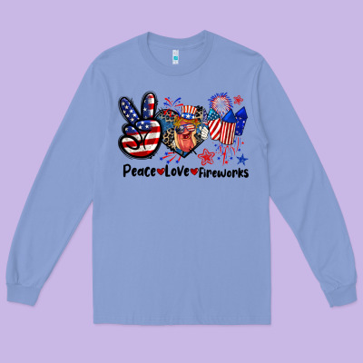 Peace Love Fireworks 4th Of July Long Sleeve Tee Designed By Cowgirlartshop