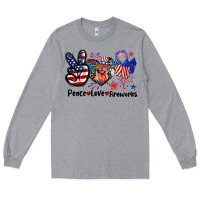 Heather Grey Peace love fireworks 4th of july Long Sleeve Tee - CowGirlArtShop