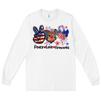 White Peace love fireworks 4th of july Long Sleeve Tee - CowGirlArtShop