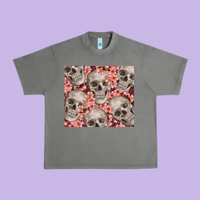 Skulls And Flowers Urban Heavy Tee Designed By Tumblerdesignbyshophia