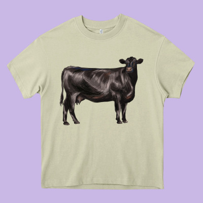 Black Angus Cow Heavy Core Tee Designed By Lillyallendesigns