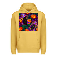 Antique Gold witchy cat and pumpkins seamless paternal Premium Hoodie - BundleAndBundleShop