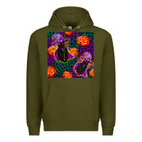 Army Green witchy cat and pumpkins seamless paternal Premium Hoodie - BundleAndBundleShop