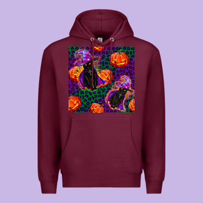 Witchy Cat And Pumpkins Seamless Paternal Premium Hoodie Designed By Bundleandbundleshop