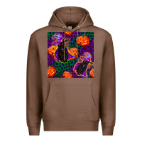 Chestnut witchy cat and pumpkins seamless paternal Premium Hoodie - BundleAndBundleShop