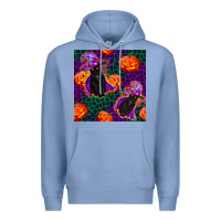 Colony Blue witchy cat and pumpkins seamless paternal Premium Hoodie - BundleAndBundleShop