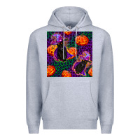 Heather Grey witchy cat and pumpkins seamless paternal Premium Hoodie - BundleAndBundleShop