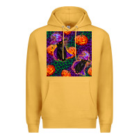 Mustard witchy cat and pumpkins seamless paternal Premium Hoodie - BundleAndBundleShop