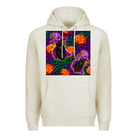 Oatmeal Heather witchy cat and pumpkins seamless paternal Premium Hoodie - BundleAndBundleShop