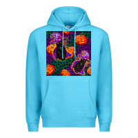 Ocean Blue witchy cat and pumpkins seamless paternal Premium Hoodie - BundleAndBundleShop