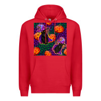 Red witchy cat and pumpkins seamless paternal Premium Hoodie - BundleAndBundleShop
