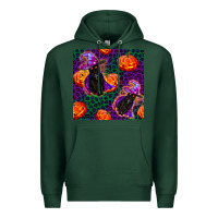 Sports Green witchy cat and pumpkins seamless paternal Premium Hoodie - BundleAndBundleShop
