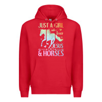 Red Jesus And Horses, Horse Gifts For Girls, Women Premium Hoodie - minhPixels