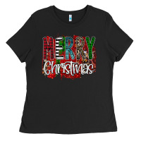 Black Merry Christmas Buffalo Plaid Leopard Ladies Tee - Bettercallsaul