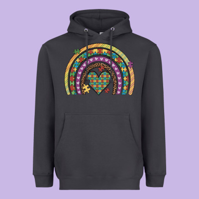 Autism Awareness Heart Leopard Rainbow Heavyweight Hoodie Designed By Artiststas