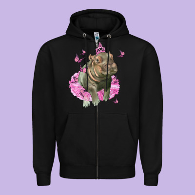 Baby Hippo With Tutu Zipper Hoodie Designed By Lillyallendesigns