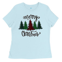 Baby Blue Merry Christmas Trees Ladies Tee - Bettercallsaul