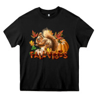 Black Fall Vibes Squirrel Heavy Core Tee - LillyAllenDesigns