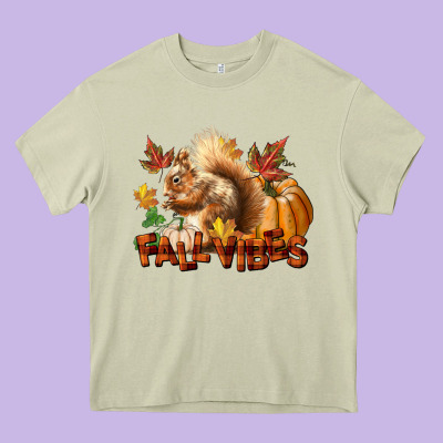 Fall Vibes Squirrel Heavy Core Tee Designed By Lillyallendesigns