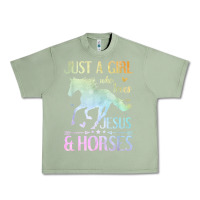Oil Green Jesus And Horses, Horse Gifts For Girls, Women Urban Heavy Tee - minhPixels