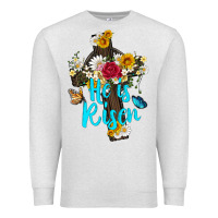 Oatmeal Heather he is rısen with cross and butterfly Premium Sweatshirt - Artiststas