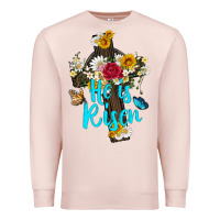 Pale Pink he is rısen with cross and butterfly Premium Sweatshirt - Artiststas
