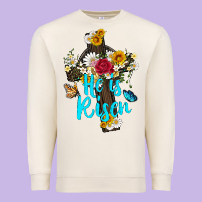 He Is Rısen With Cross And Butterfly Premium Sweatshirt Designed By Artiststas