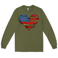 Army Green american leopard brushstroke heart Long Sleeve Tee - Jasminsmagicworld