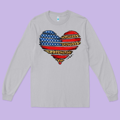 American Leopard Brushstroke Heart Long Sleeve Tee Designed By Jasminsmagicworld