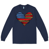 Navy american leopard brushstroke heart Long Sleeve Tee - Jasminsmagicworld