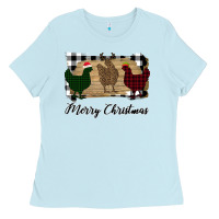 Baby Blue Merry Christmas Chickens Ladies Tee - Bettercallsaul