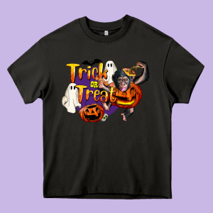 Trick Or Treat Chimpanzee Heavy Core Tee Designed By Lillyallendesigns