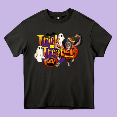 Trick Or Treat Chimpanzee Heavy Core Tee Designed By Lillyallendesigns