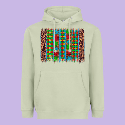 Autism Awareness Leopard Puzzle Brush Stroke Heavyweight Hoodie Designed By Artiststas