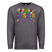 Charcoal Heather easter vibes and butterfly with bunny and flowers Premium Sweatshirt - Artiststas
