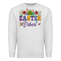 Oatmeal Heather easter vibes and butterfly with bunny and flowers Premium Sweatshirt - Artiststas