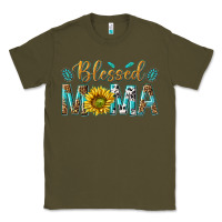 Army Green Western Blessed Mama with Leopard and Sunflower Classic Tee - texasbilliewilder