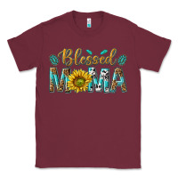 Burgundy Western Blessed Mama with Leopard and Sunflower Classic Tee - texasbilliewilder