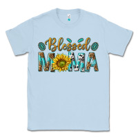 Dusty Blue Western Blessed Mama with Leopard and Sunflower Classic Tee - texasbilliewilder