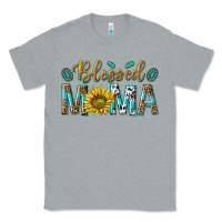 Heather Grey Western Blessed Mama with Leopard and Sunflower Classic Tee - texasbilliewilder