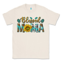 Natural Western Blessed Mama with Leopard and Sunflower Classic Tee - texasbilliewilder
