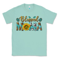 Seafoam Western Blessed Mama with Leopard and Sunflower Classic Tee - texasbilliewilder