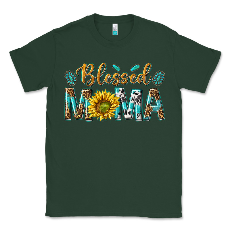 Western Blessed Mama With Leopard And Sunflower Classic Tee by texasbilliewilder | Teevron