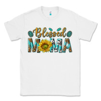 White Western Blessed Mama with Leopard and Sunflower Classic Tee - texasbilliewilder