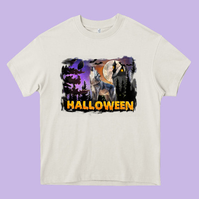 Halloween Wolf Heavy Core Tee Designed By Lillyallendesigns