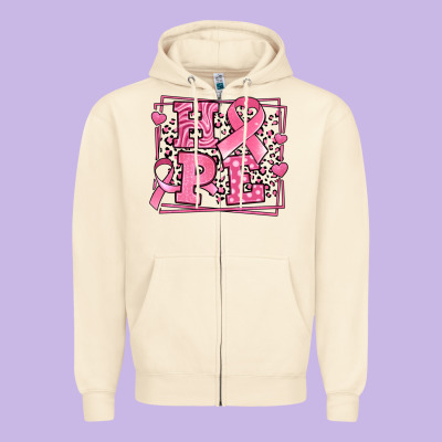 Hope Breast Cancer Awareness Ribbon Zipper Hoodie Designed By Lillyallendesigns