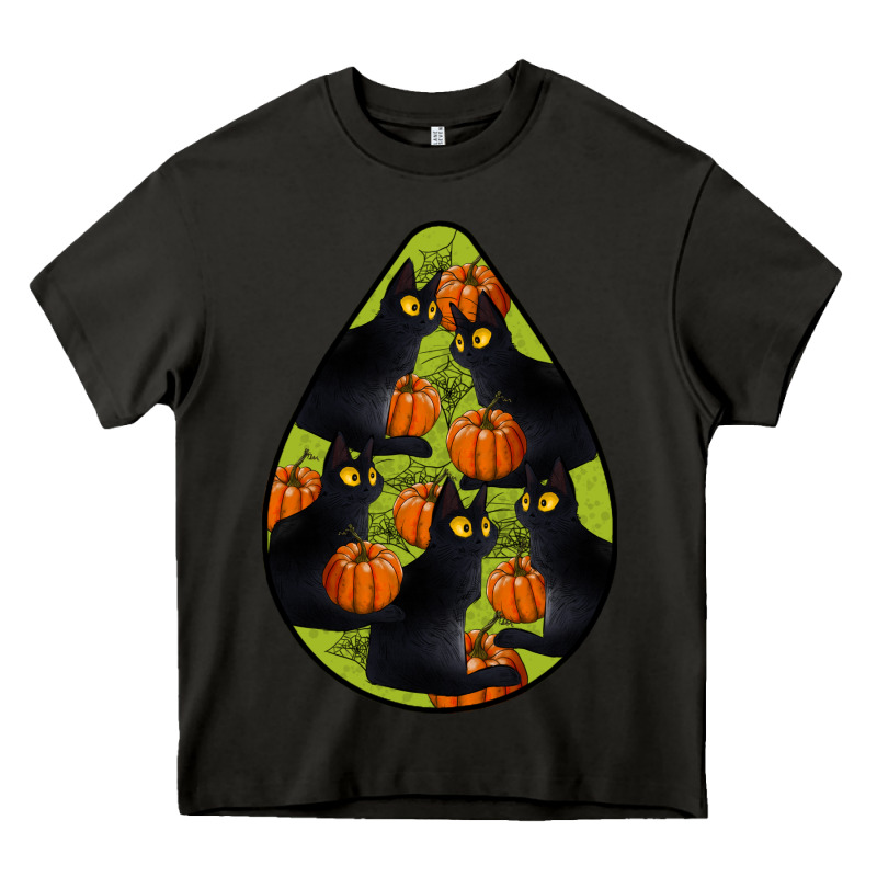 Black Cat Halloween Teardrop Heavy Core Tee by LillyAllenDesigns | Teevron