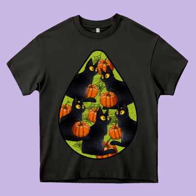 Black Cat Halloween Teardrop Heavy Core Tee Designed By Lillyallendesigns