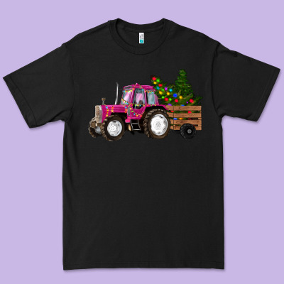 Pink Christmas Farm Tractor Premium Tee Designed By Ranaportraitstore