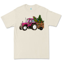 Bone Pink Christmas Farm Tractor Premium Tee - RanaPortraitStore